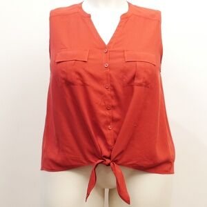 Torrid Plus 2X Red Sleeveless Harper Tie Front Top w/ Chest Pockets NWT